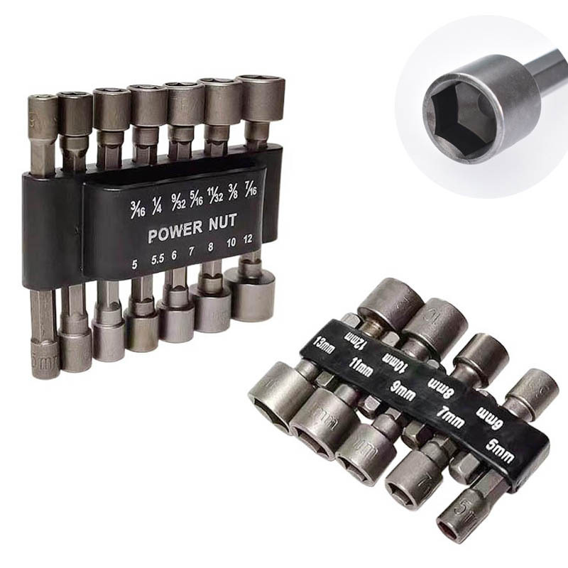 9/14件套套筒气动风批批头扳手六角公英制套筒电动批头自攻螺丝用