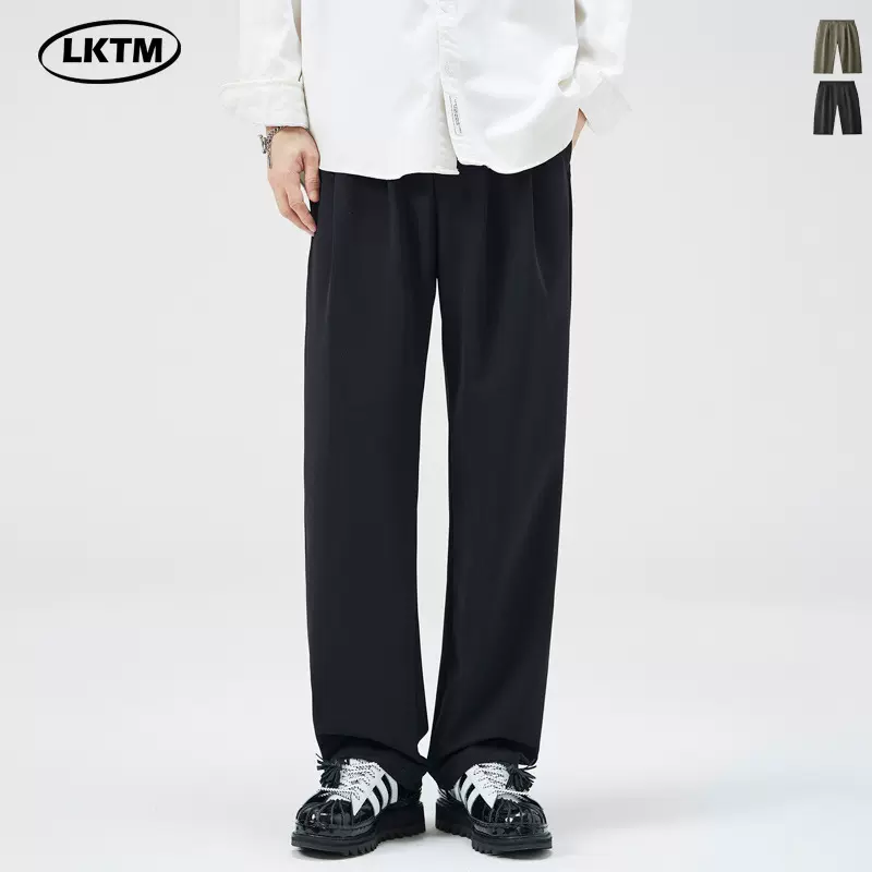 LKTM男装#直筒纯色慵懒风休闲裤男士高级感痞帅西裤抗皱垂感长裤