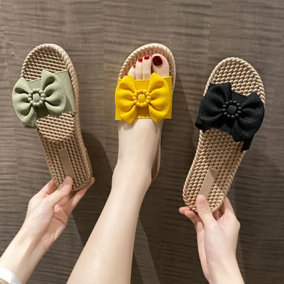 Slippers Women's Outer Wear 2023 New Fashion Bow Sandals Summer Casual Home Non-slip All-match Flat Sandals