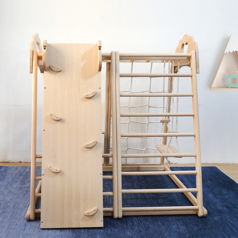 Estante de escalada interior de madera de haya, columpio de diversión de jardín de infantes, entrenamiento físico para bebés, toboganes para niños, juguetes