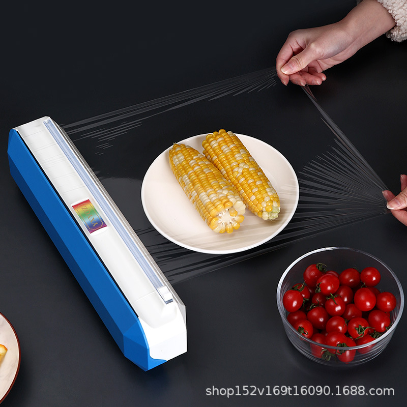 New, larger-sized cling film cutter with suction cup, a kitchen utensil for cutting cling film, aluminum foil, and other food wraps; a cutting box for home use