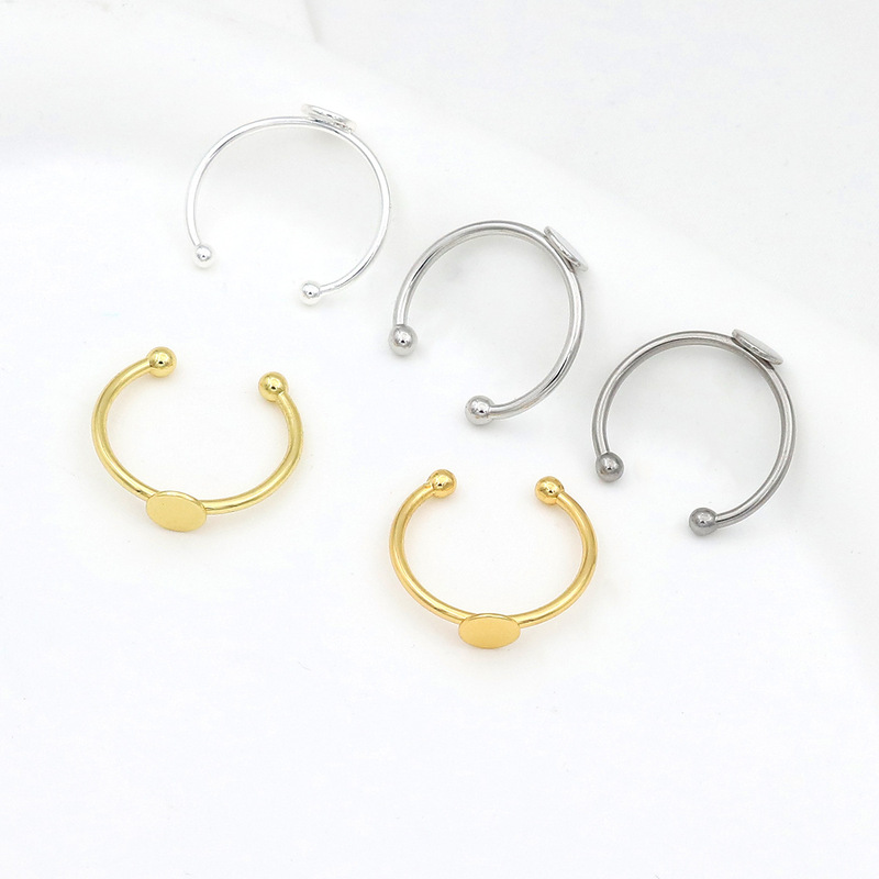 Stainless Steel 18K Gold and Silver Color-Preserving Adjustable Open Ring Base Djy Handmade Bead Base Ring Accessories C70