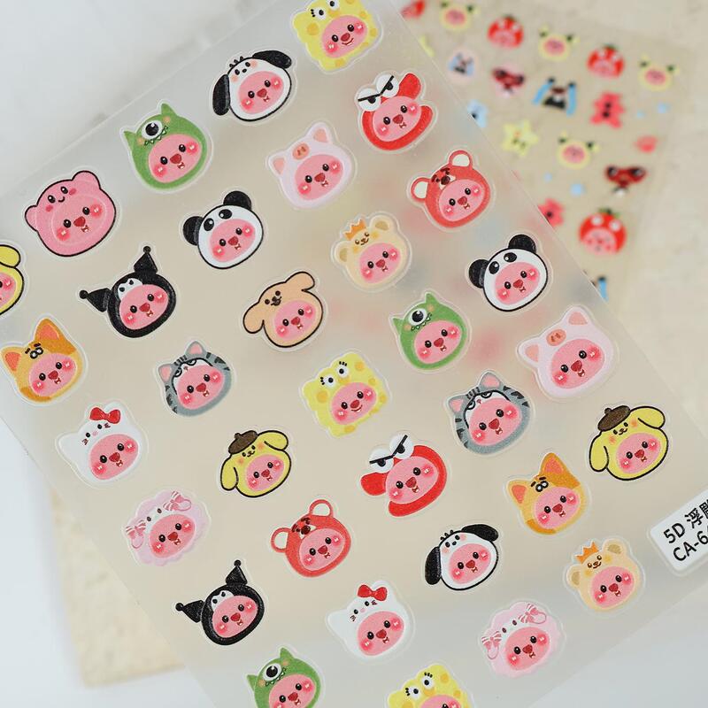 Loopy Little Beaver Nail Stickers 5D Embossed High-Looking Cute Headgear Ruby Nail Art Stickers Jewelry Ca Style