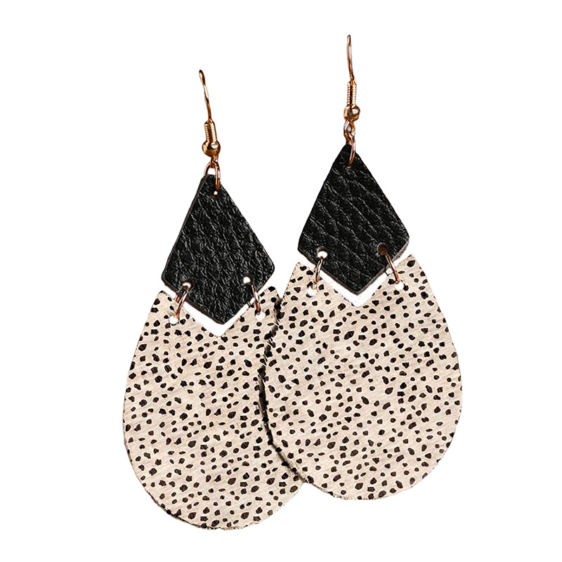 Retro Water Droplets Flower Leopard Pu Leather Patchwork Women's Drop Earrings display picture 2