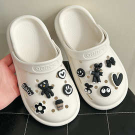 创意黑色煤球饼干蝴蝶结洞洞鞋配饰鞋花diy饰品配件发饰手工材料