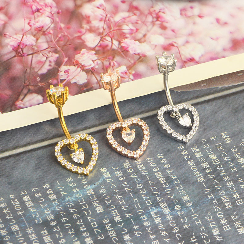 Rose Gold Flower Inlaid CZ Stainless Steel Belly Button Ring Body Piercing Jewelry detail image 8