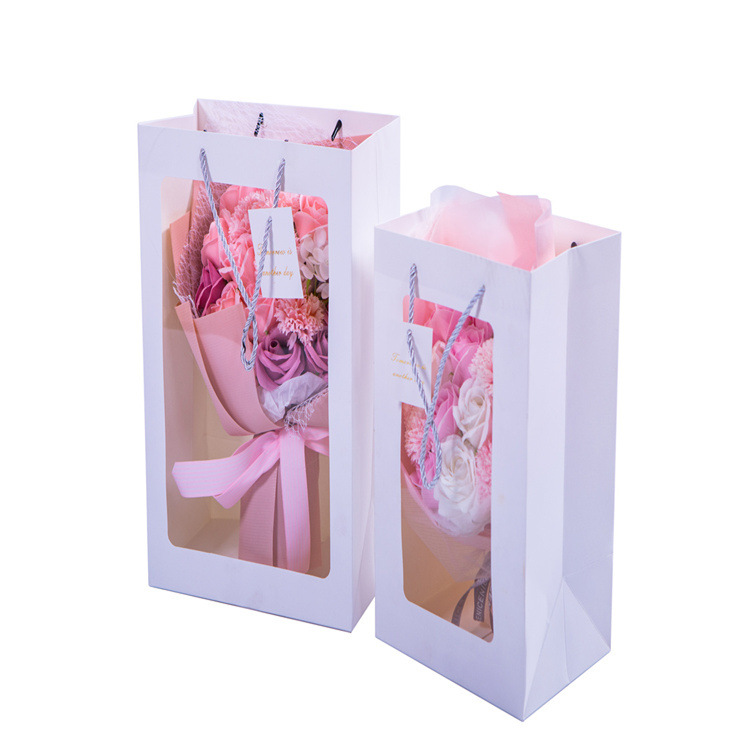 现货 橱窗手提袋鲜花透明网红鲜花店礼袋开窗透明花束袋 厂家直发