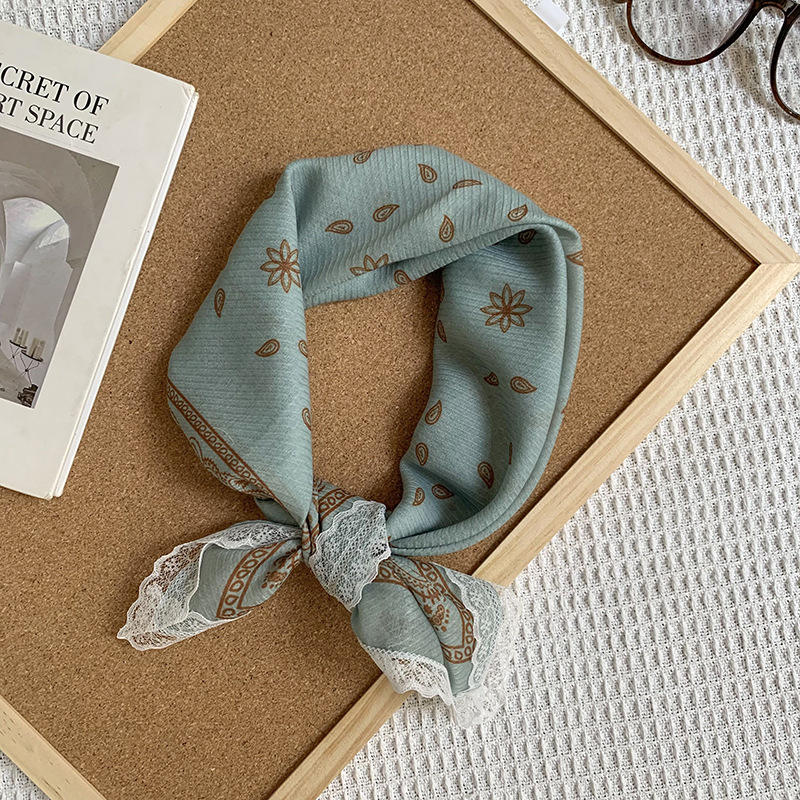 Bufanda de seda, bufanda cuadrada pequeña, sensación de alta calidad, nuevo pañuelo de encaje francés, diadema pastoral femenina de verano, cinta para el cabello atada