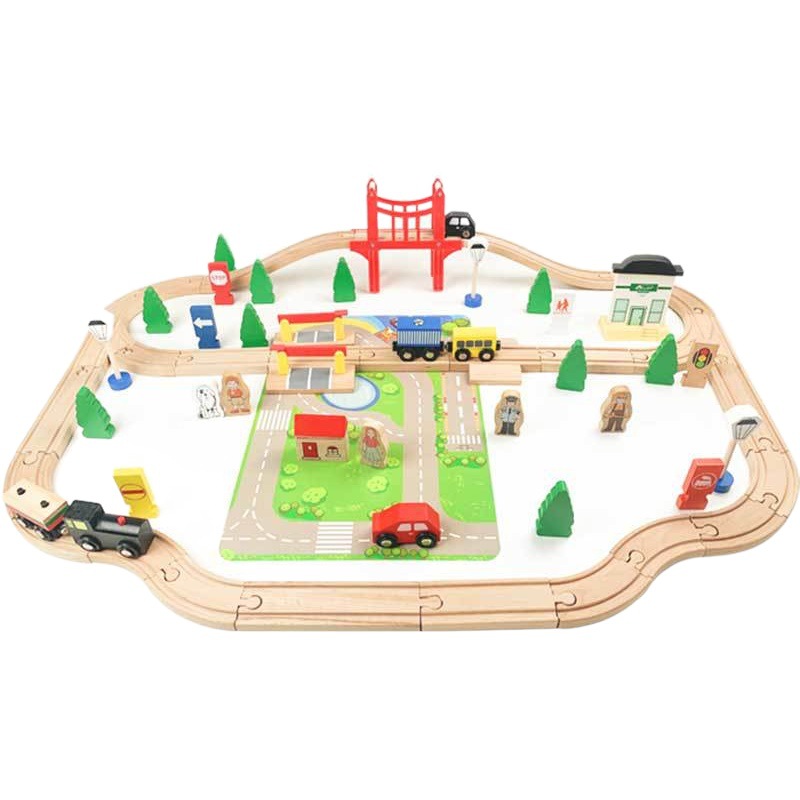 Tren de madera para niños Simulación de riel de madera Tren eléctrico Juego de madera de haya Regalo Compatible con Thomas Toys Puzzle Set Rail