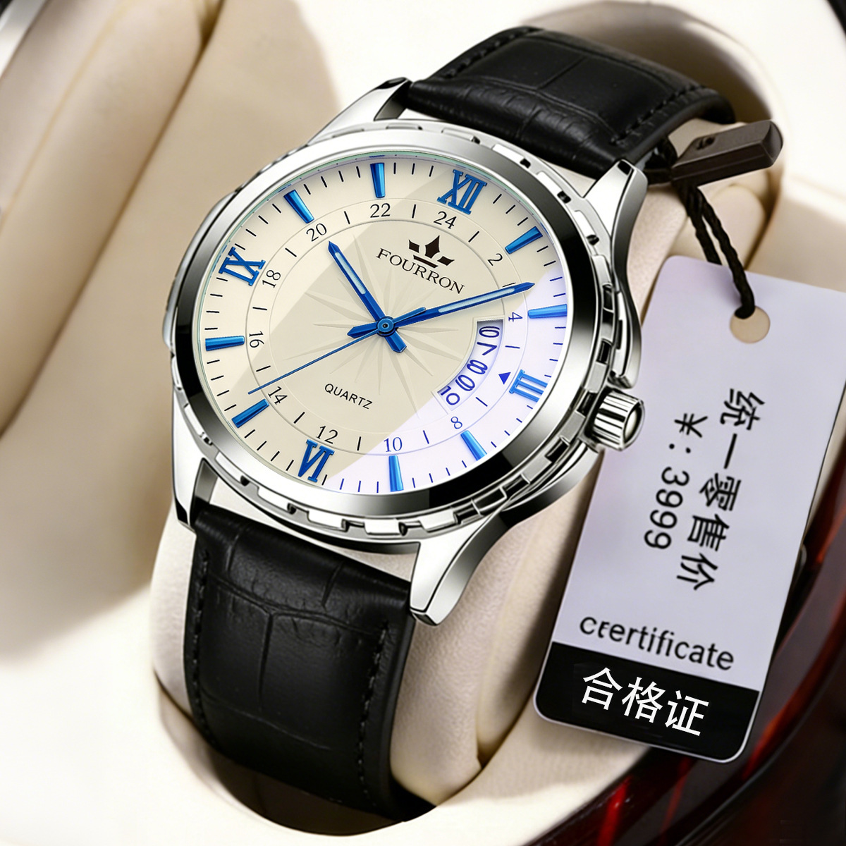 fashionable classic men‘s calendar leather watch strap business exquisite waterproof quartz watch in stock drop shipping for men