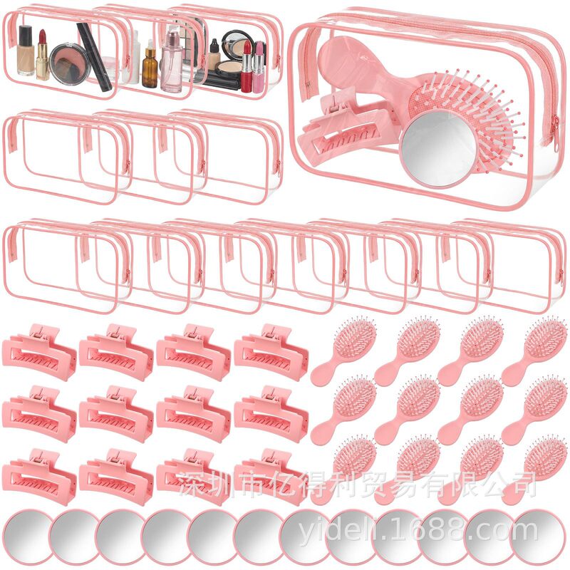 Pink Transparent Pvc Toiletry Bag Set Wedding Bridesmaid Gift Birthday Pajama Party Christmas Gift