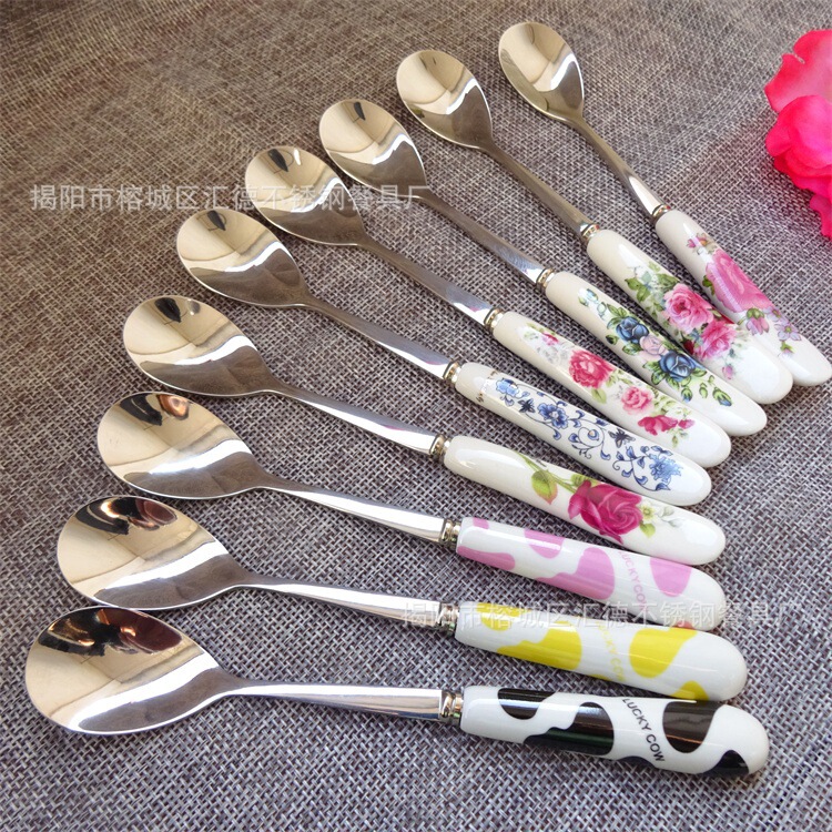 European-style Cute ceramic handle small spoon dessert spoon coffee spoon stainless steel mixing spoon household creative dessert spoon wholesale European-style Cute ceramic handle small spoon dessert spoon coffee spoon stainless steel mixing spoon household creative dessert spoon wholesale