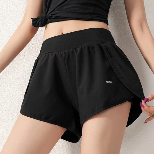 Sports Shorts False Two-Piece Running Shorts Quick-Dry Anti-Slip Yoga Pants with Pockets Fitness Shorts for Women