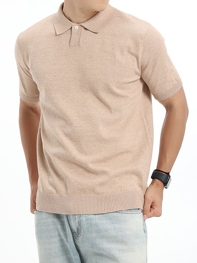 Europa y Estados Unidos transfronterizos minimalistas de color sólido polo de punto hombre de verano con solapa de negocios casual versátil camiseta de base