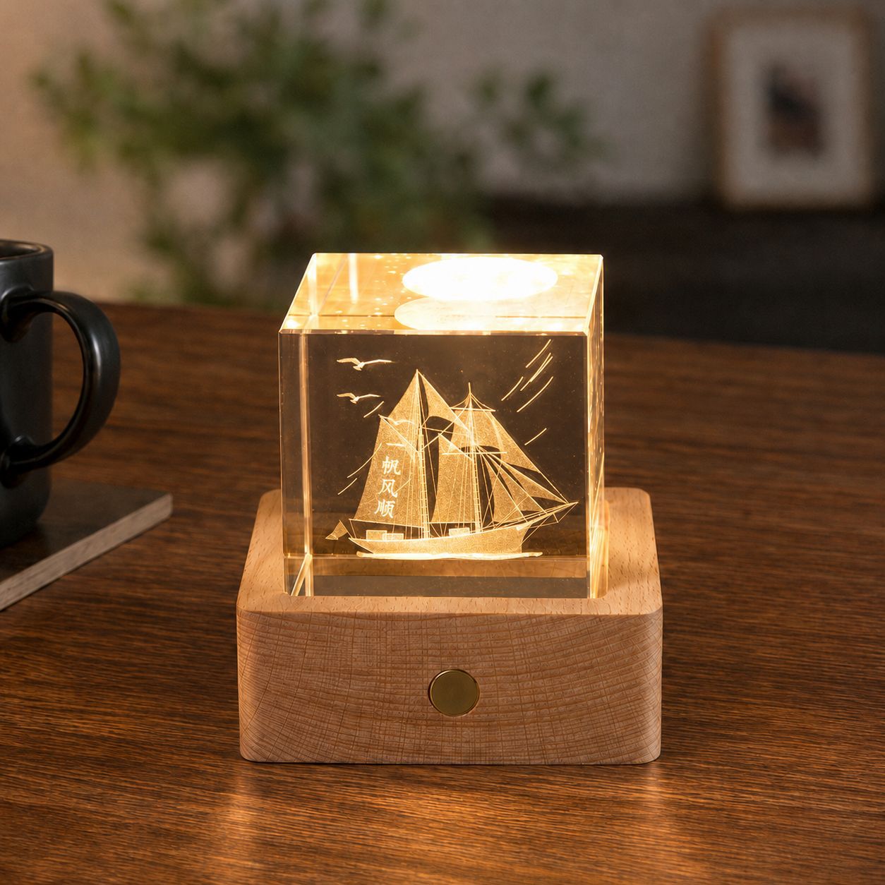 Lámpara de Noche de Cristal con Forma de Nube, Cubo Pequeño de Cristal, Adorno Creativo para Escritorio, Lámpara de Noche, Árbol de Cristal, Regalo para Niña, Transfronterizo