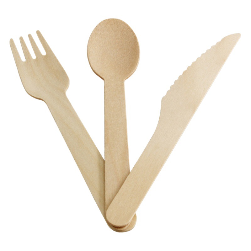 Disposable knife fork spoon degradable Birch tableware wooden spoon wooden knife wooden fork fruit fork ice cream spoon hot stamping