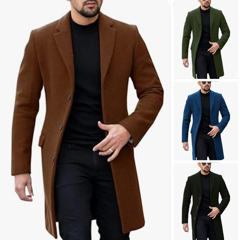​​Japanese-Korean Style Wool Blend Coat For Men – Single-Breasted Long Overcoat, Slim Fit Winter Trench, Business Casual_voghion.com