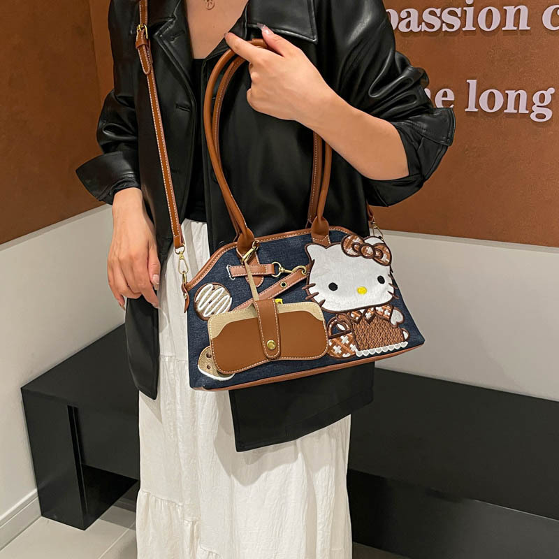日系复古Kitty牛仔风托特包女2025新款通勤大容量通勤单肩腋下包|undefined