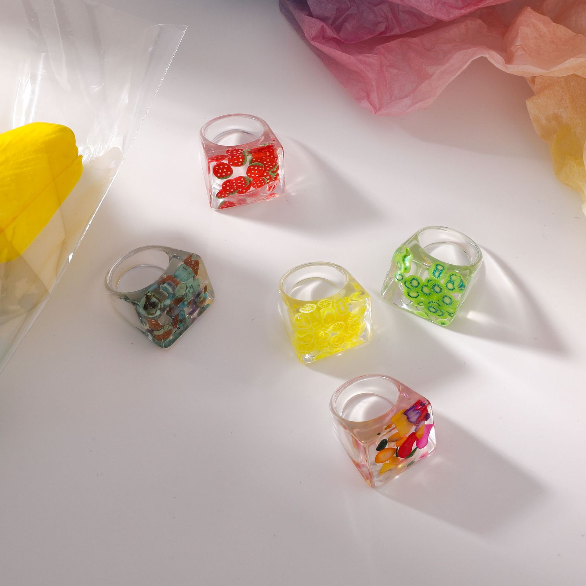 Korean Resin Transparent Fruit Square Ring display picture 16