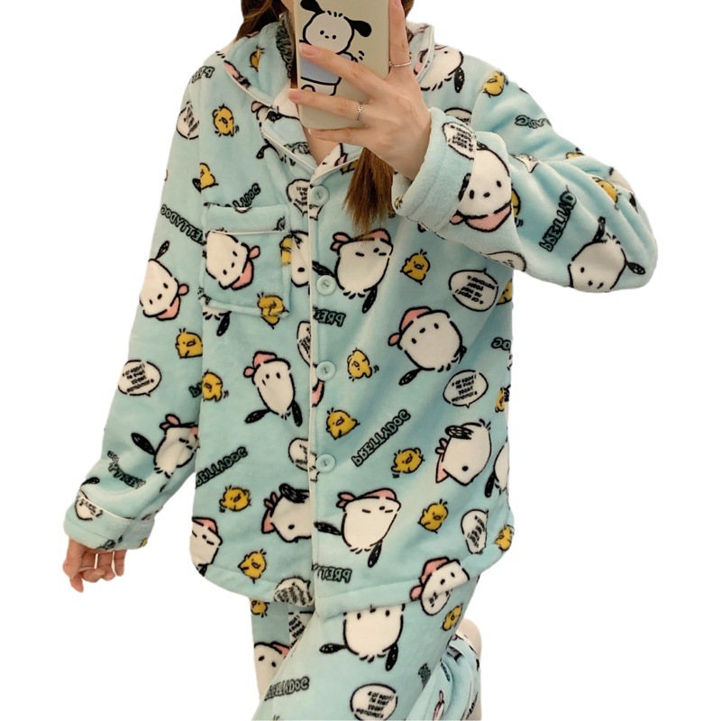 Pacha perro pijamas franela de las mujeres Otoño e Invierno cardigan manga larga máscara ojo libre japonés lindo ins estilo homewear caliente