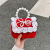 Red oolong tea Da Hong Pao, children's cute chain with bow from pearl, shoulder bag, wallet, Chanel style