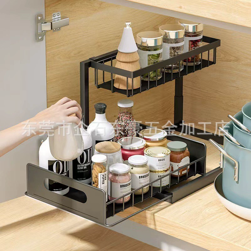 Cross-border sink storage rack, bathroom and kitchen pull-out sink storage rack, pull-out layered shelf