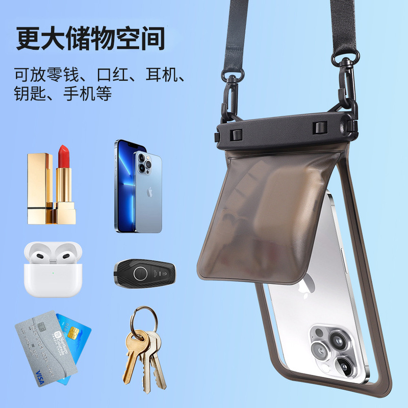 Amazonの人気のダブルコンパートメント携帯電話防水バッグ水泳ラフティングダイビング写真撮影首吊りPVC品質携帯電話ケース|undefined
