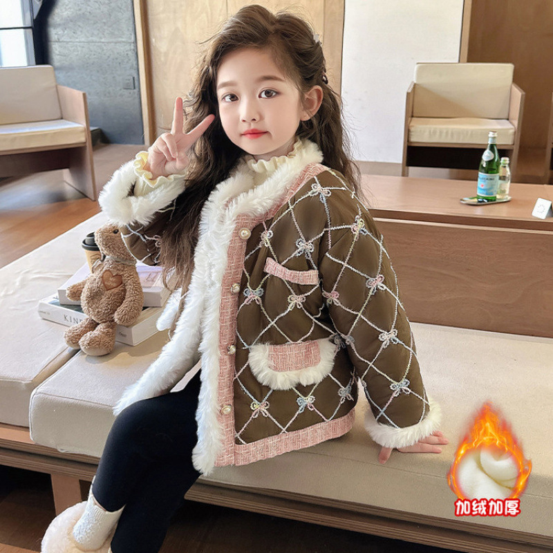 女童夹棉外套秋冬款2025新款小香风洋气时髦二棉棉服冬季薄棉衣