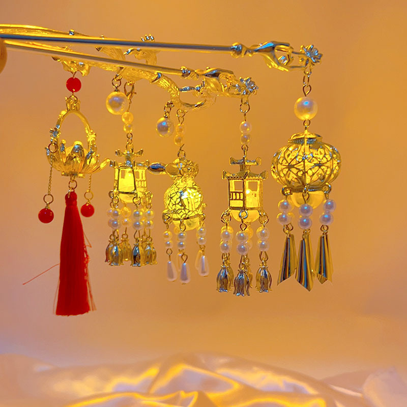 new chinese ancient style luminous lantern hairpin female new year children‘s new year hair clasp night market stall luminous hair clasp accessories