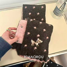 林深见鹿原创梅花小鹿花边围巾秋冬文艺感可爱仿貂绒毛线围脖