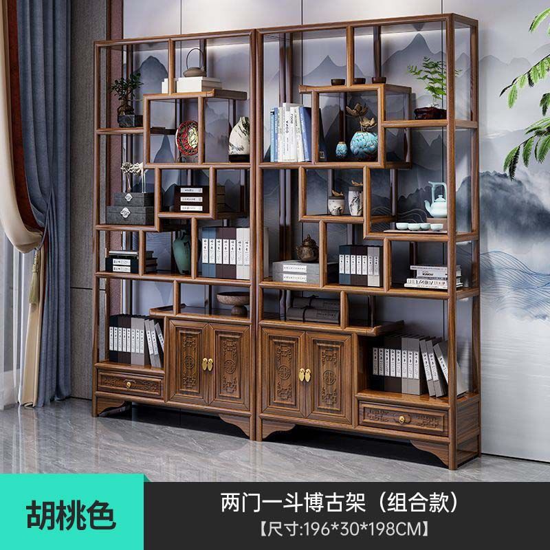 新中式博古架实木多宝阁置物架办公茶室书房展示柜隔断陈列书架子|undefined
