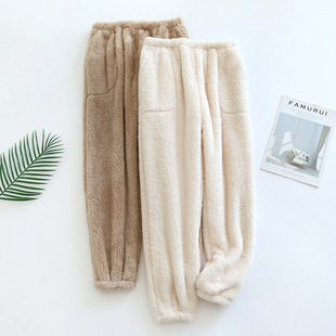 Coral Fleece Pajama Pants Women's Autumn and Winter Thickened Fleece-lined Warm Warm Pants Plush Arctic Fleece Couple Men's Home Pants