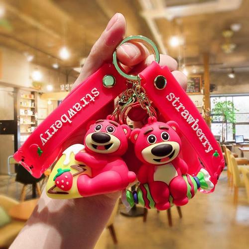 New Greedy Dessert Strawberry Bear Keychain Couple Bag Pendant Birthday Gift Car Keychain Wholesale