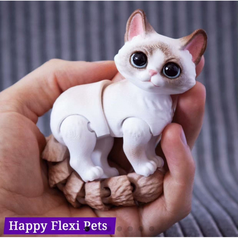 Cross-border 3D printed kitten tail with movable joints, children's gift, toy, model car ornament, cute pet.