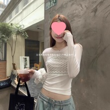 设计感双层网纱波点T恤女春季2025新款韩版修身显瘦拼接长袖上衣