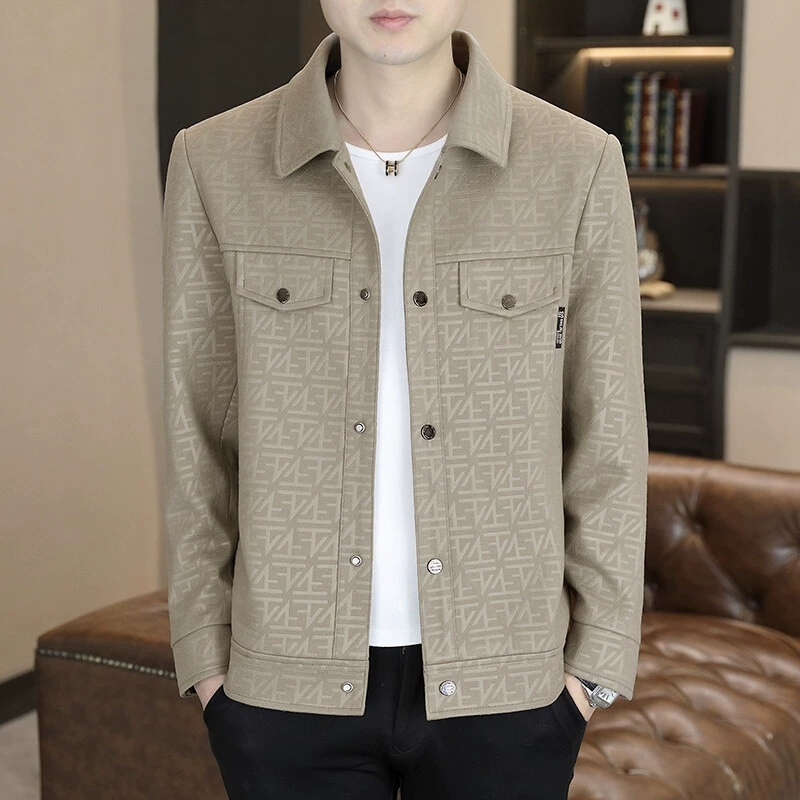 2025 весна и осень новые мужские сплошные куртки корейские тонкие тренды лацканы повседневные дикие куртки 0108