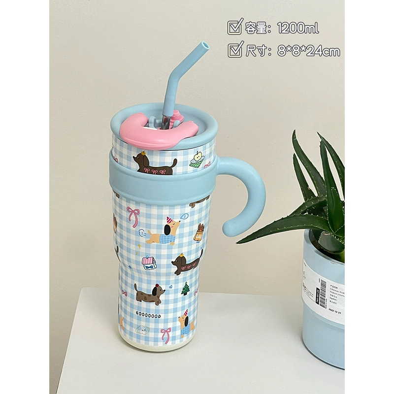Capacious tea cup, straw, high quality glass with glass