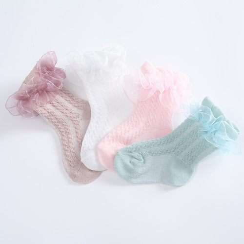 Children's Floral Edge Lace Princess Net Socks for Spring and Autumn, New Korean Version, Non-Strangling Toe, for Newborn Baby