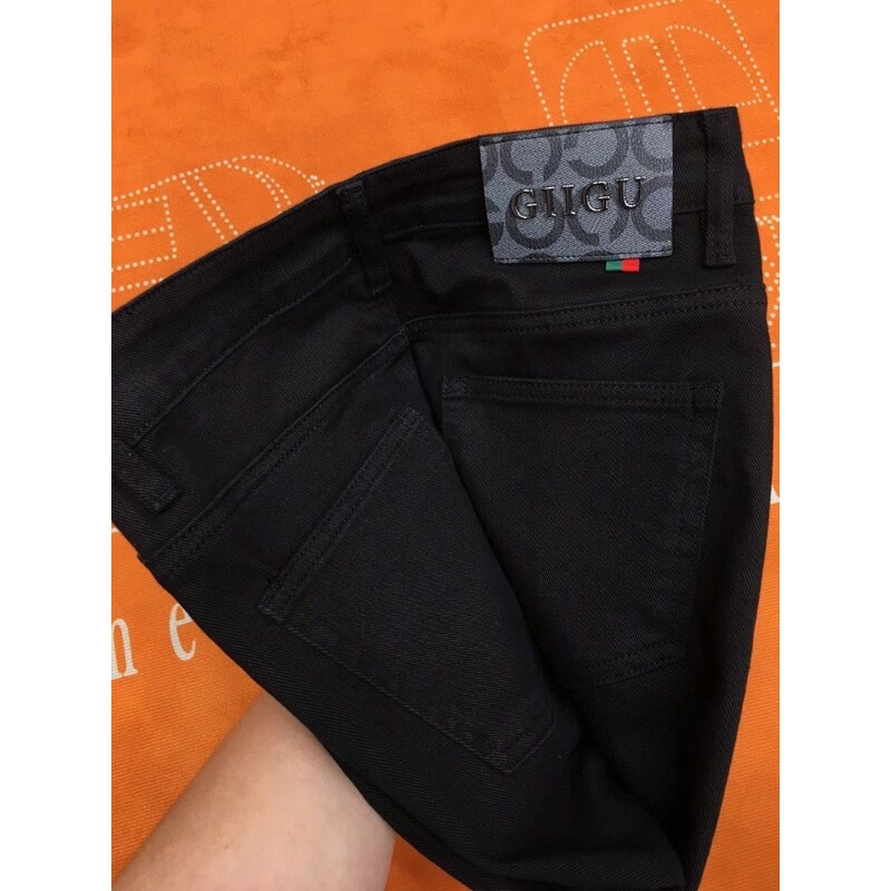 トレンディな新しいメンズパンツ、軽くて高級なヨーロッパの黒のジーンズ、スリムで多用途、ハイエンドのメンズストレートストレッチパンツ|undefined