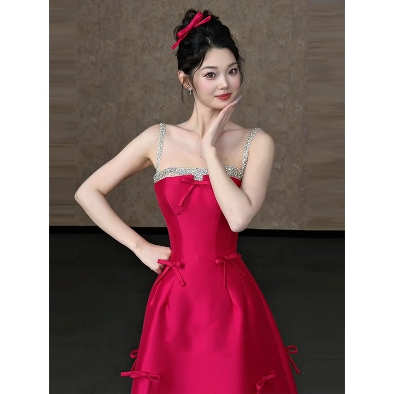 缎面订婚礼服裙女轻奢小众高端晨袍新娘敬酒服甜美气质生日宴会夏|undefined