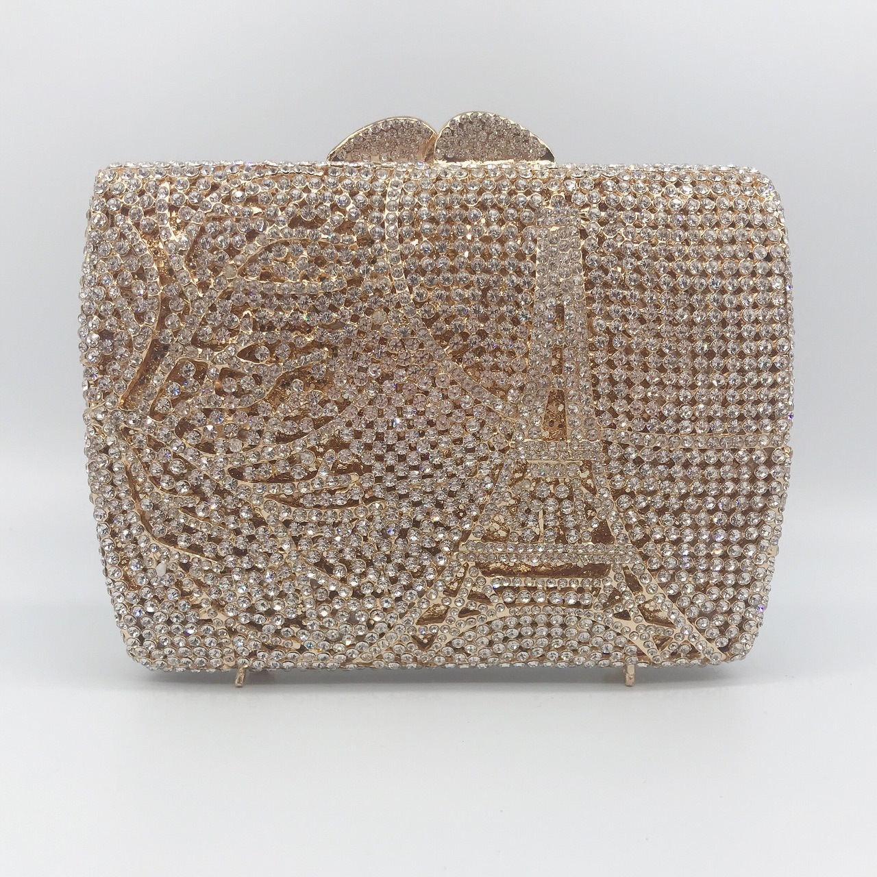 Bolsa de cena con diamantes transfronterizos no vacío caja metálica dura bolsa de diamantes vestido de banquete de mano bolsa de mujer bolsa de torre suave
