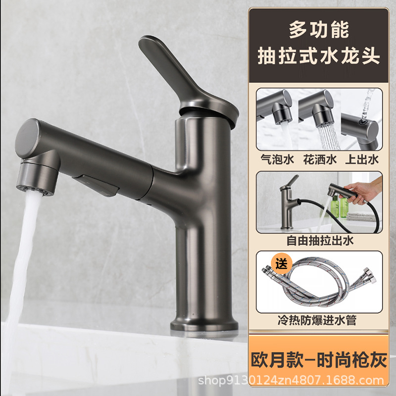 Todo el cobre de extracción de lavabo caliente y frío grifo de baño de un solo agujero lavabo lavabo lavabo fábrica de lavabo al por mayor