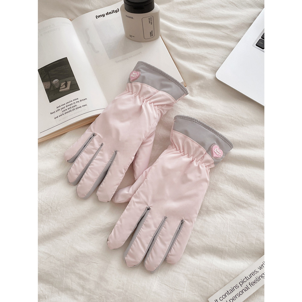 Guanti invernali per studentesse, carini, antifreddo, caldi, da ciclismo, foderati in pile, in cotone spesso, per lo sci all'aperto,_voghion.com