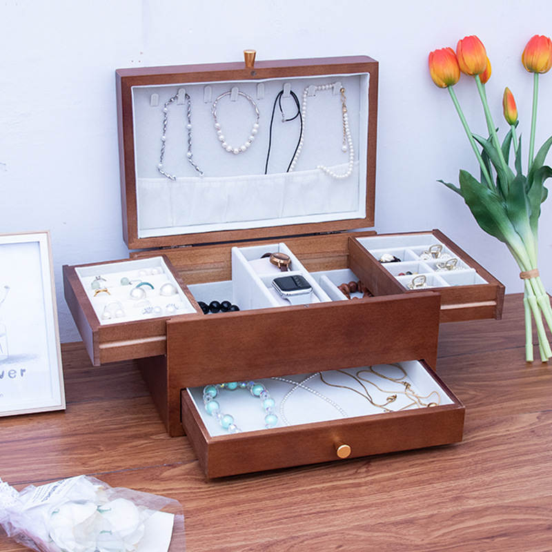精致实木首饰盒饰品盒多层首饰收纳盒新款实木大容量耳环戒指木盒