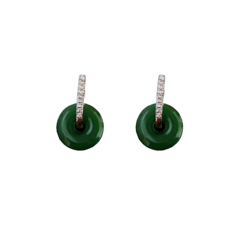 Nuevo estilo chino redondo diamantes jade perfiles de moda temperamento retro pendientes ligeros de lujo alta sensación de fábrica de auriculares al por mayor