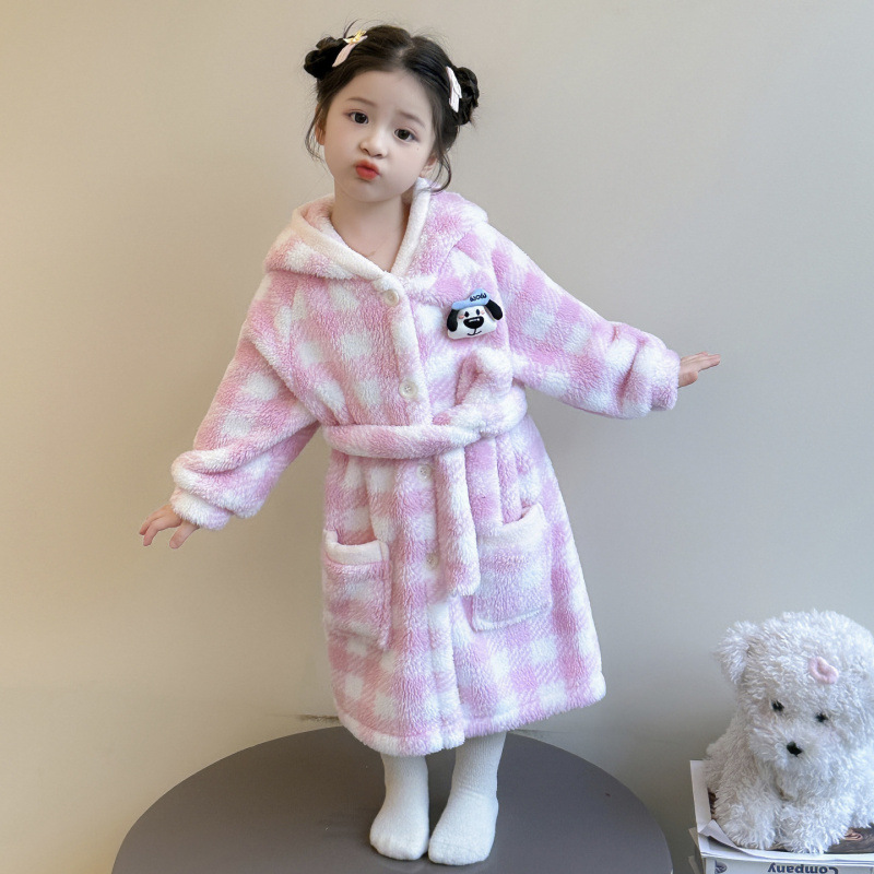Pijamas de niñas otoño y invierno flanel espeso coral 2025 nuevo bata de baño para niños bebé niñas bata de baño