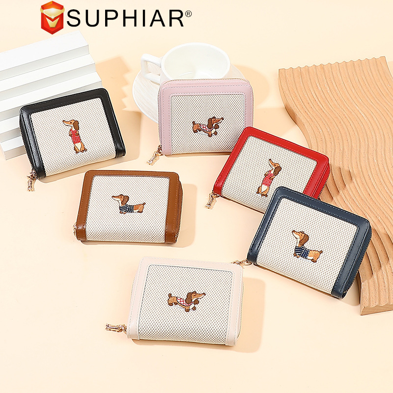 Pequeña billetera de dama corta transfronteriza nueva billetera en línea de gran capacidad para mujeres billetera de perros estudiantes