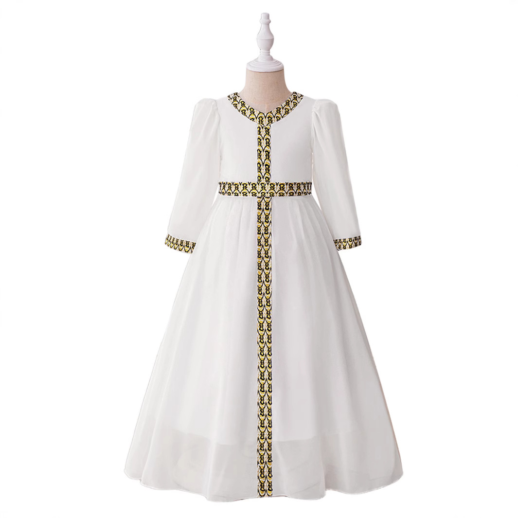 Vestido de princesa bordado para niñas, traje formal para comercio exterior transfronterizo, vestido de fiesta para niñas, vestido de bautizo para el primer cumpleaños del bebé
