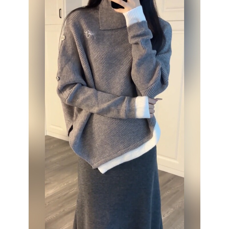 Spring 2025 New Cape Sweater Dress for Women Petite Chanel Style High-End Suit Gray Spring Autumn Winter