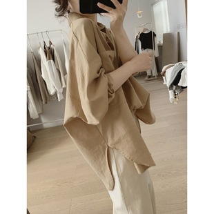 Solid Color Cotton Linen Shirt chubby girl Long Sleeve Lapel Wood-ear Stitching plus size Linen Top